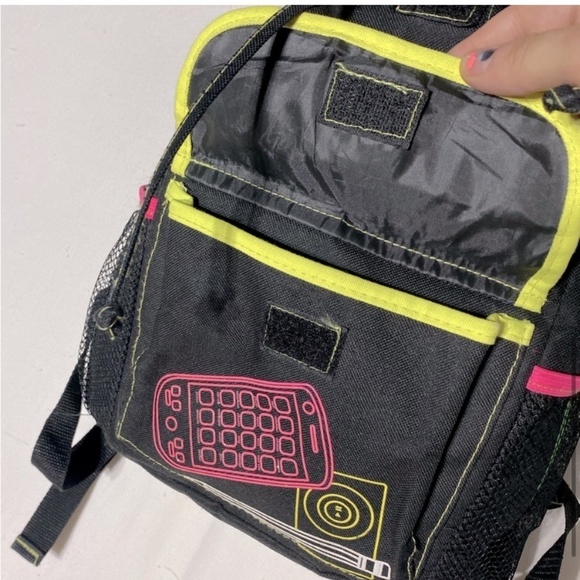 Vintage Black With Neon Graphic Book Bag Backpack - Picture 6 of 14